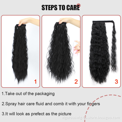 Vigorous wholesale kinky hair thick wrap ponytails synthetic curly ponytail hair extensions clip wave black women ombre blonde